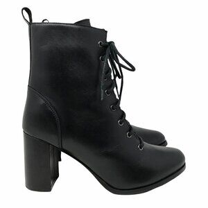 NEW Fabianelli Womens Booties Black Leather Block Heel Zip Lace Up 8 EUR 39